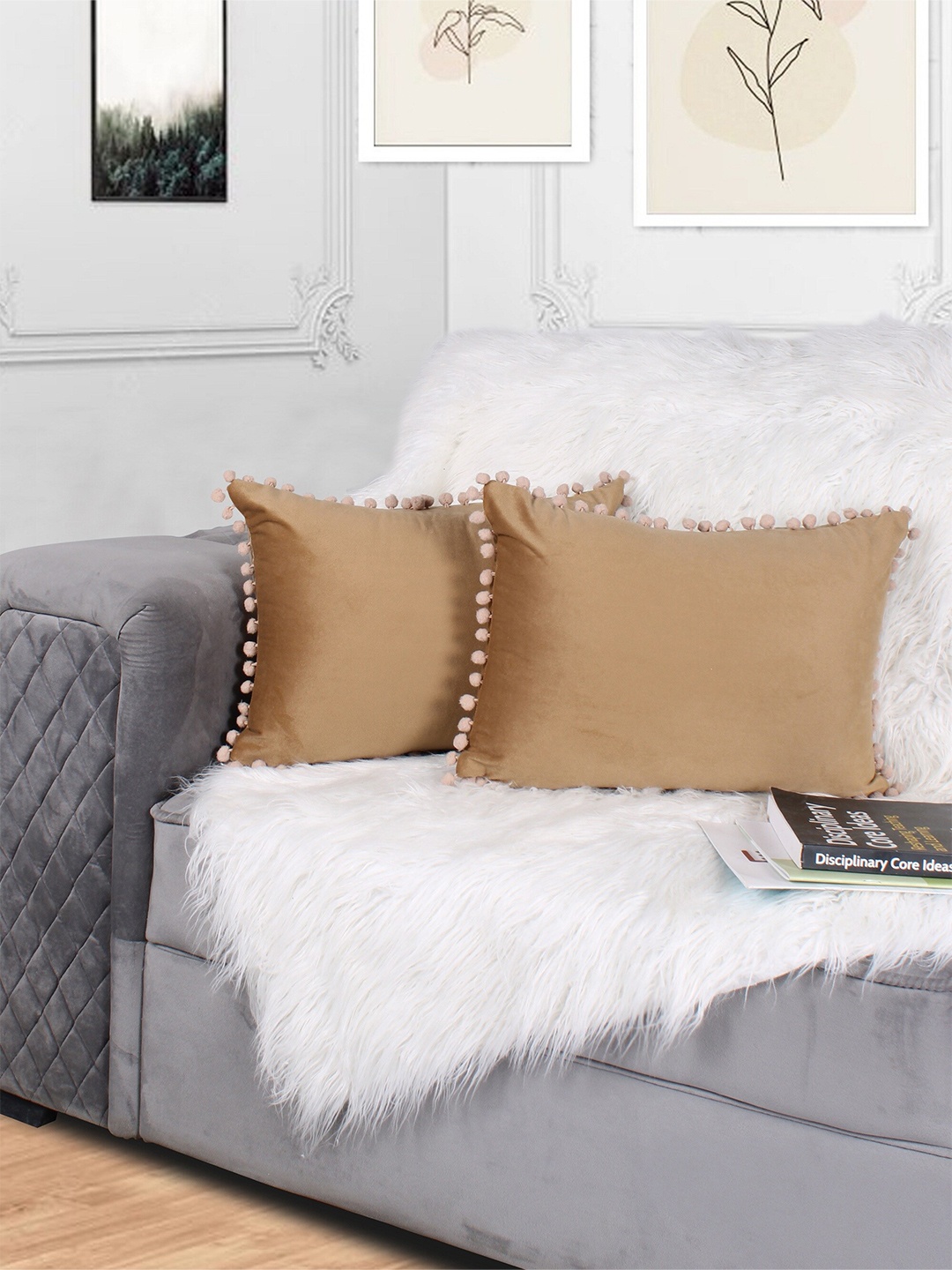 

STITCHNEST Brown 2 Pieces Velvet Rectangle Cushion Covers