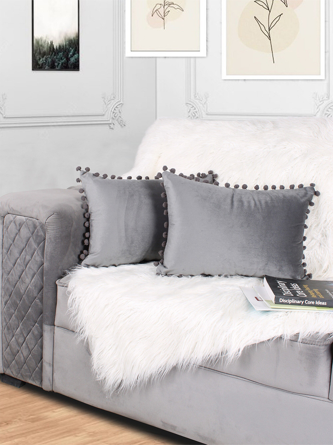 

STITCHNEST Grey 2 Pieces Velvet Rectangle Cushion Covers