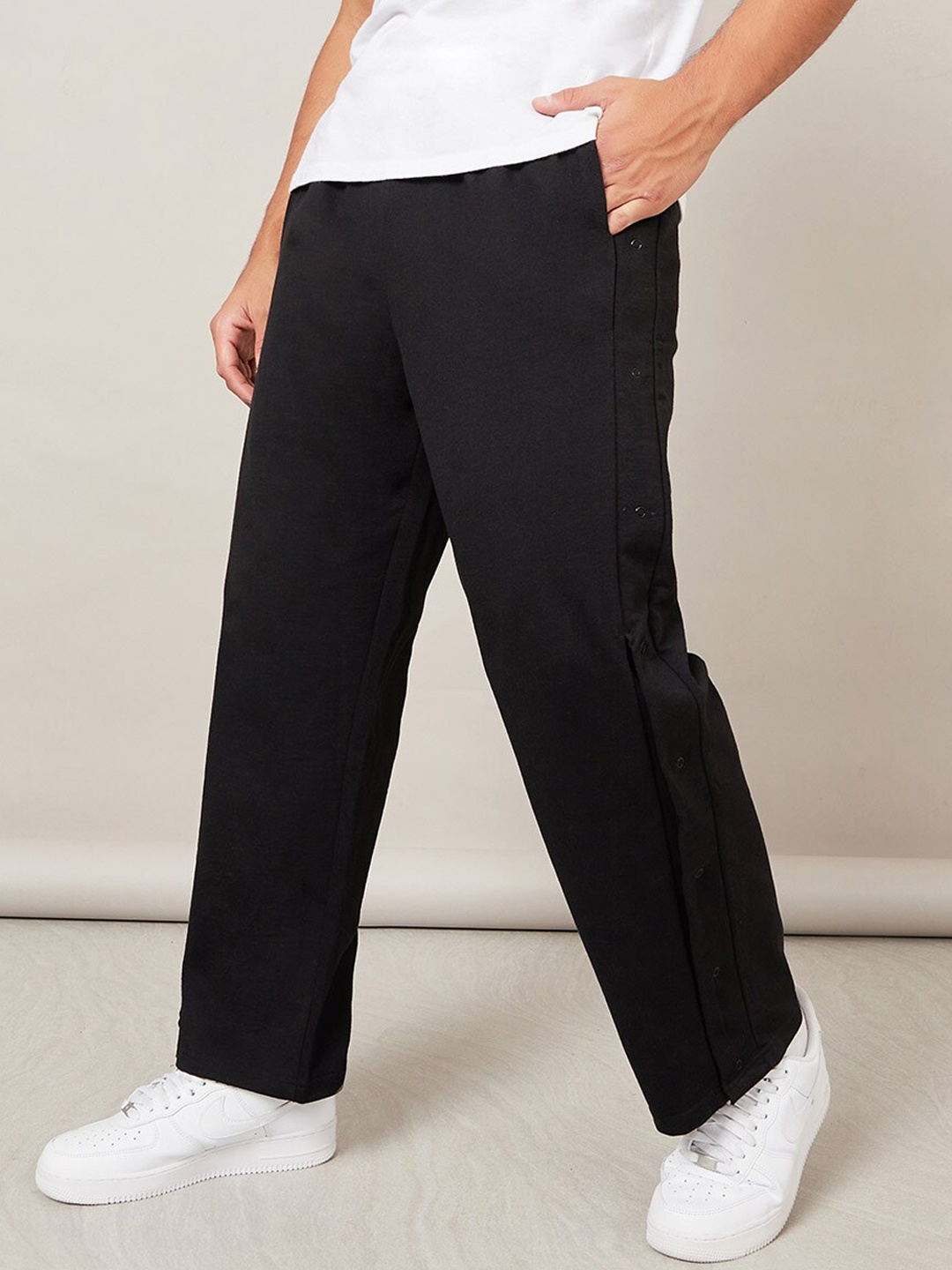 

Styli Oversized Straight Leg Jogger with Popper Button, Black