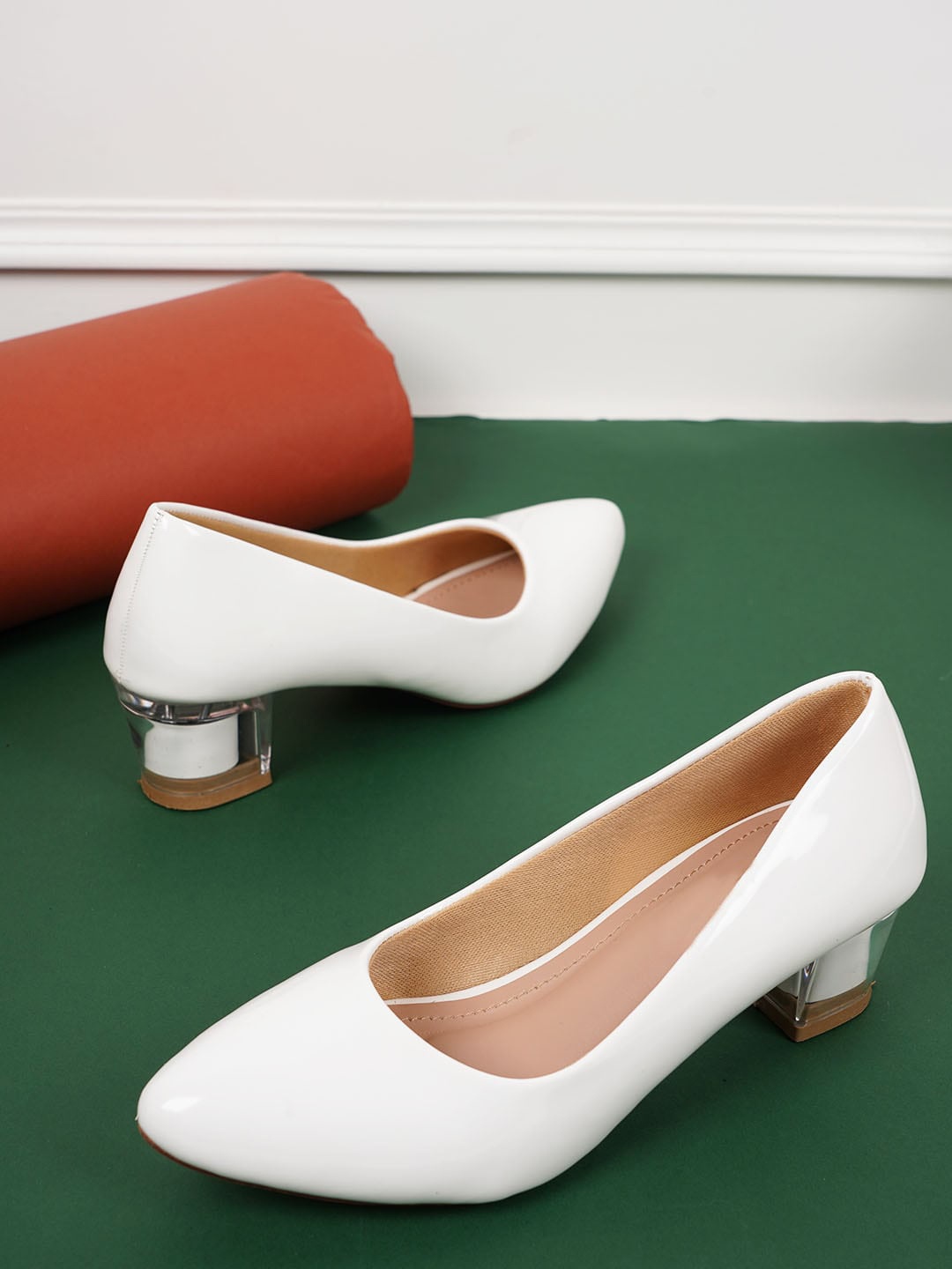 

Style Shoes Pointed Toe Block Heel Pumps, White