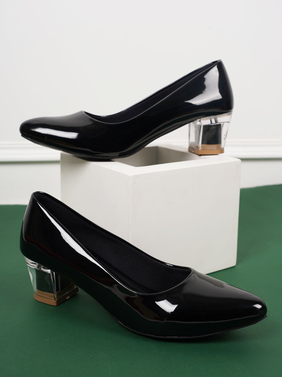 

Style Shoes Pointed Toe Block Heel Pumps, Black