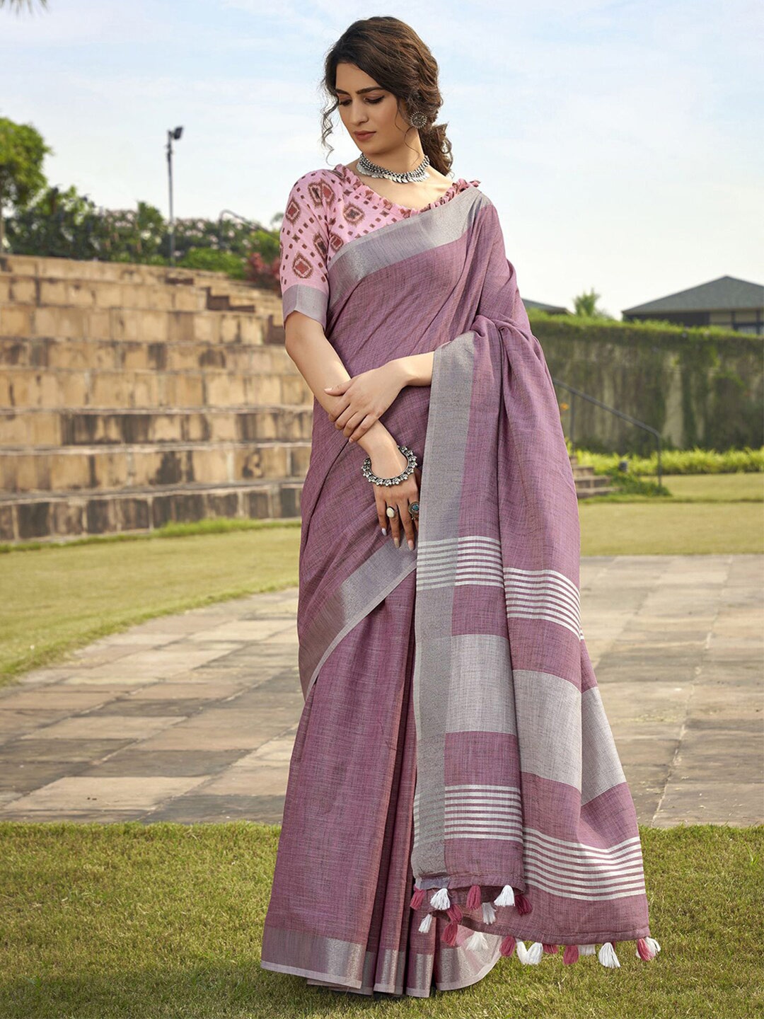 

Satrani Zari Detailed Saree, Purple