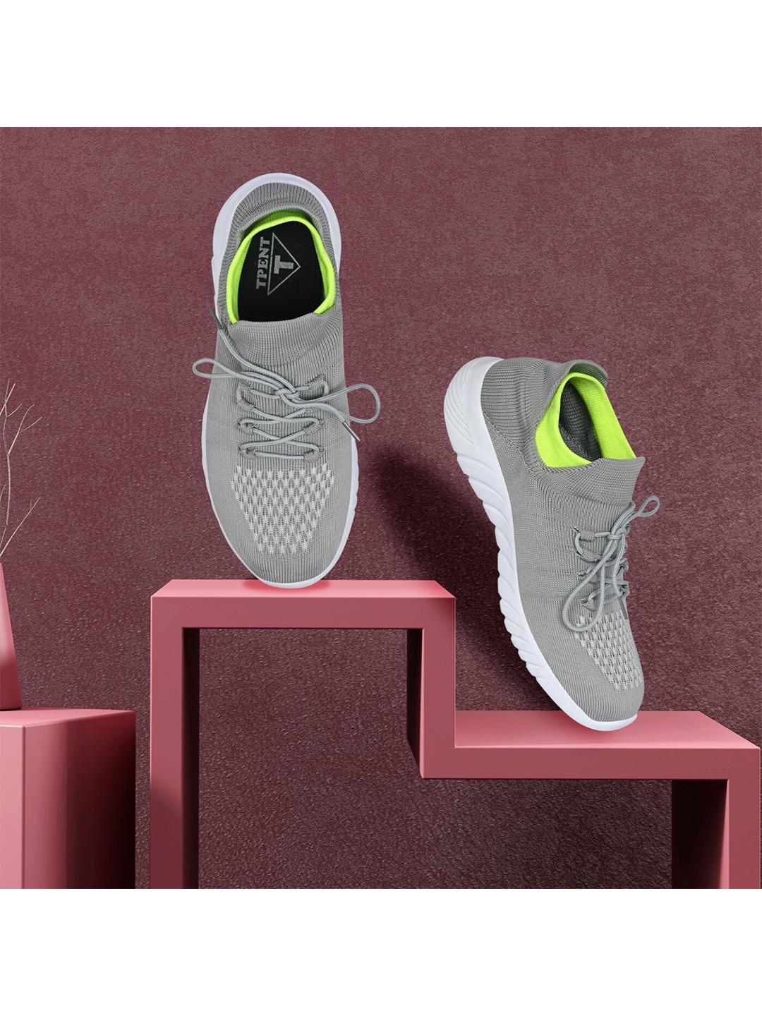 

TPENT Men Anti Odour Mesh Non-Marking Running Shoes, Grey