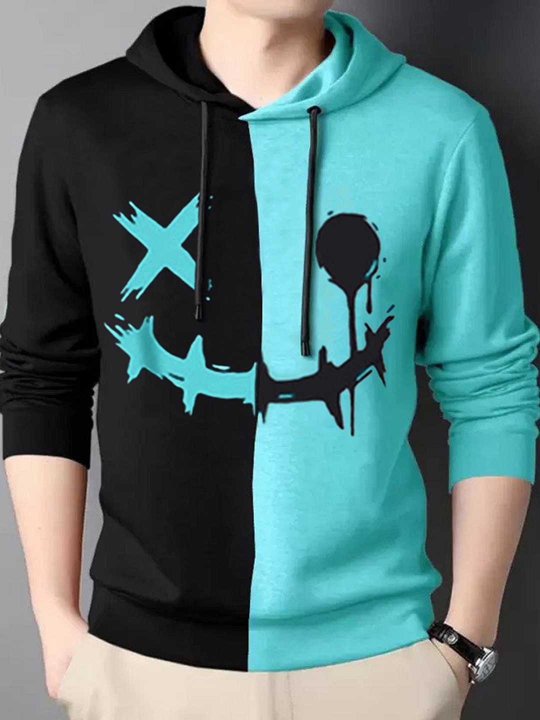 

Try This Colourblocked Hooded Cotton T-shirt, Sea green