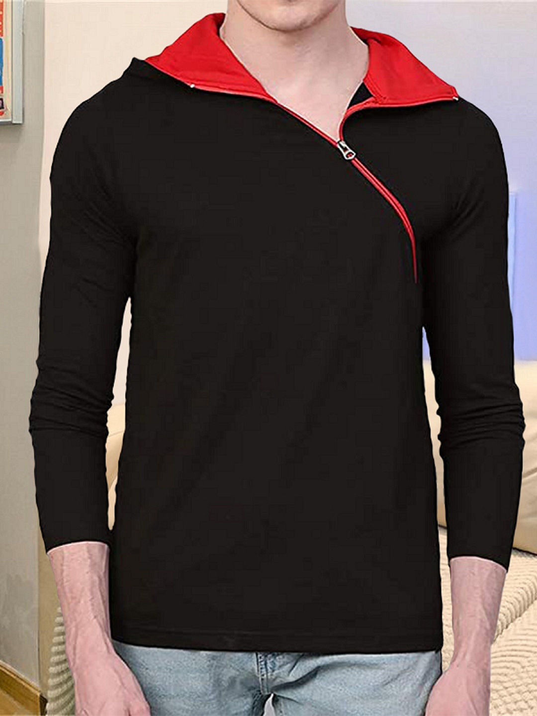 

Try This Hooded Long Sleeves Cotton T-shirt, Black