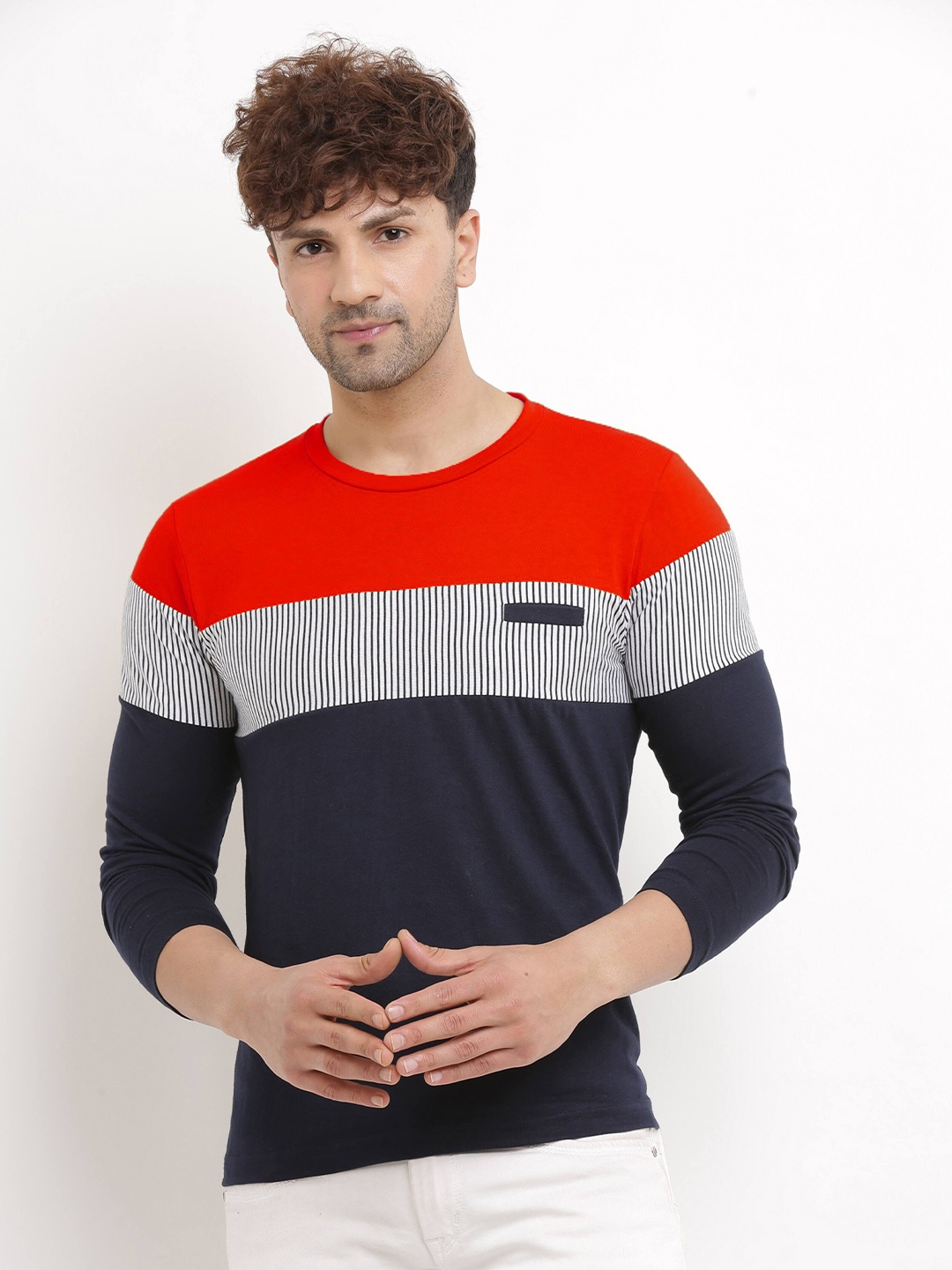 

Try This Colourblocked Long Sleeves Cotton T-shirt, Red