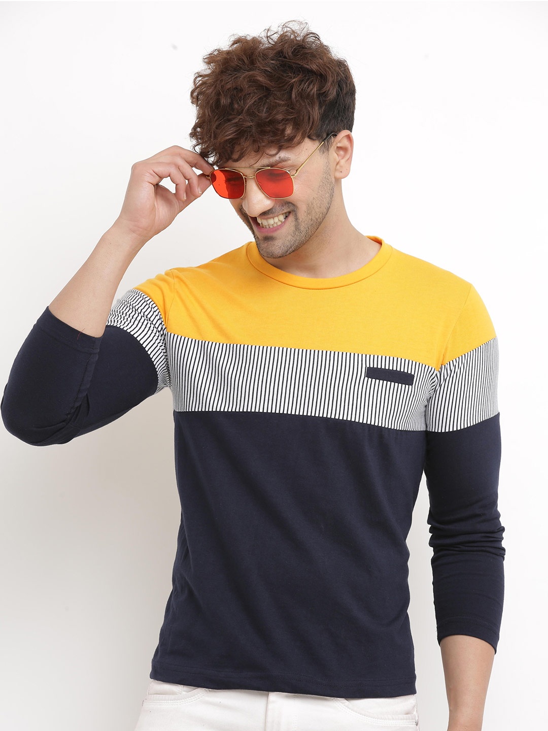 

Try This Colourblocked Cotton T-shirt, Yellow