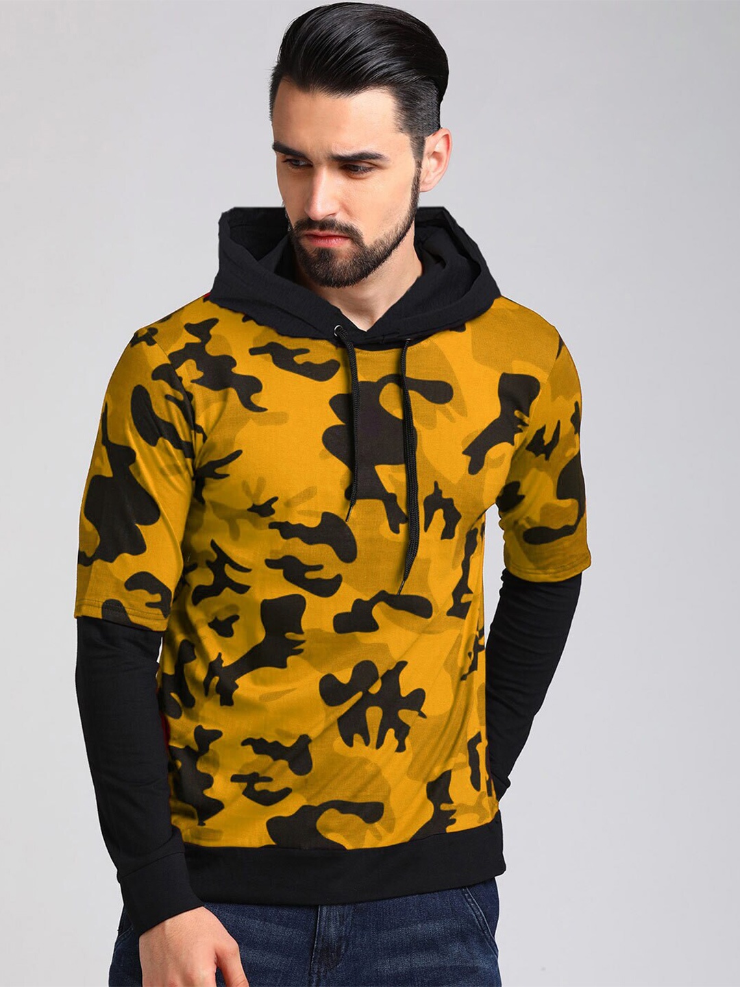 

Try This Camouflage Printed Hooded Cotton T-Shirt, Yellow