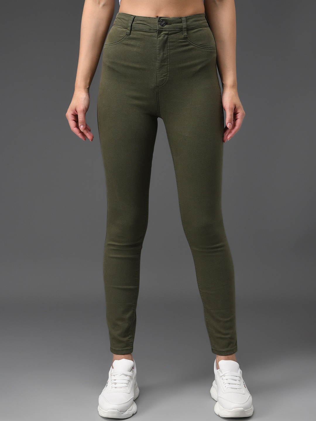 

GUTI Women High-Rise Stretchable Skinny Fit Jeans, Olive