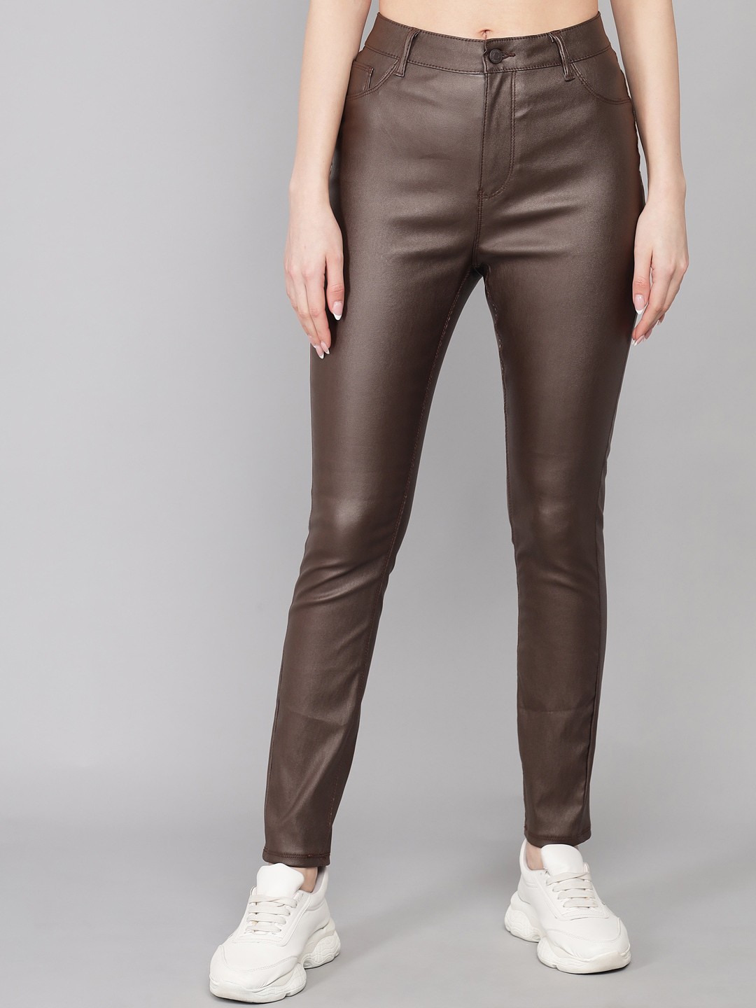 

GUTI Women High-Rise Clean Look Stretchable Cropped Skinny Fit Jeans, Brown