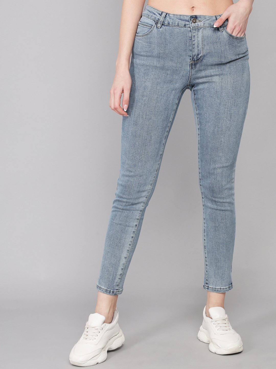 

GUTI Women Skinny Fit Lightly Faded High-Rise Stretchable Jeans, Blue