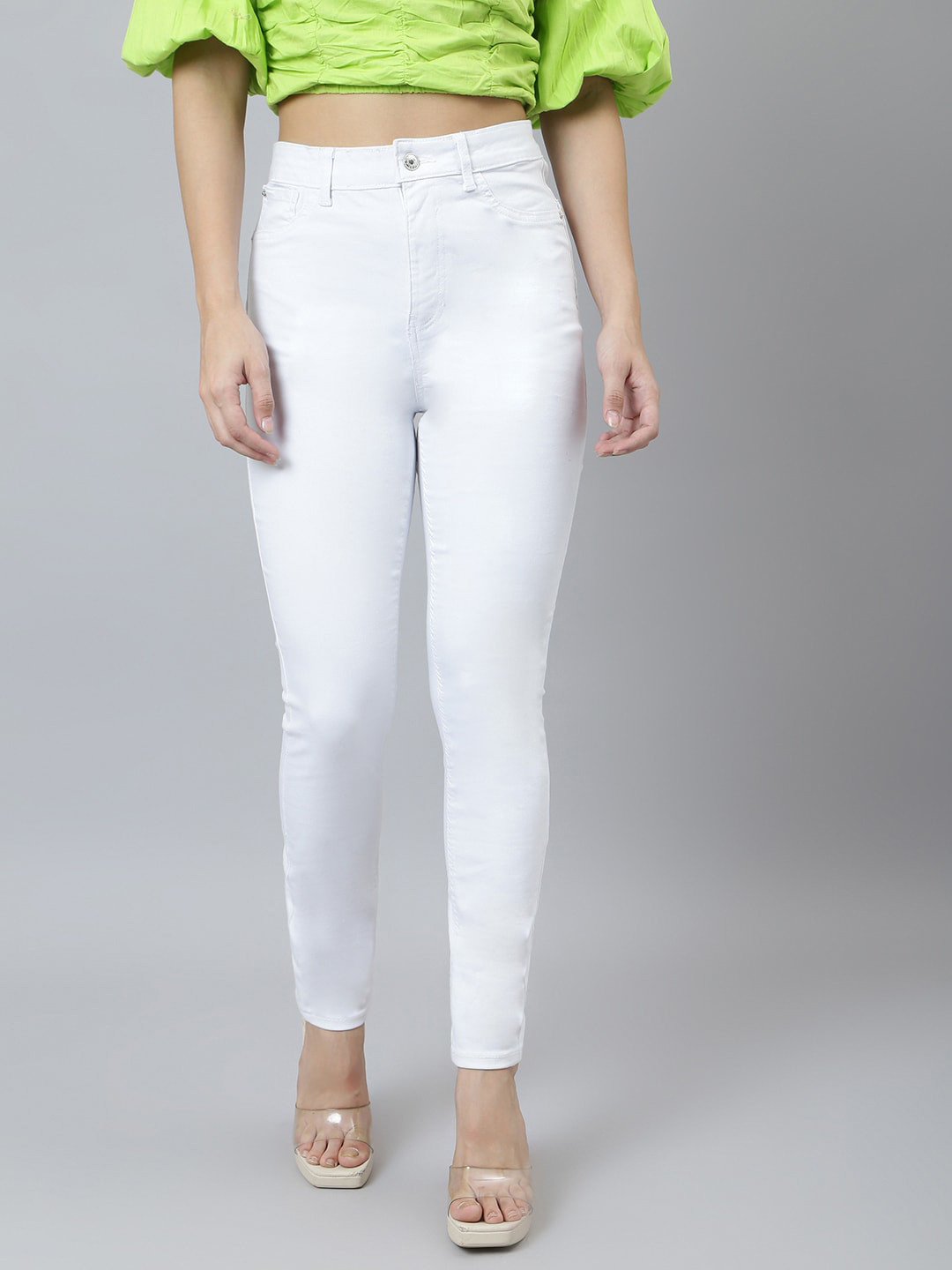 

GUTI Women Skinny Fit High-Rise Stretchable Jeans, White