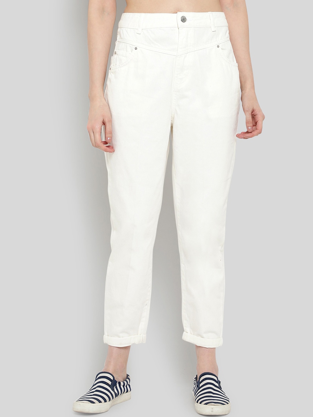 

GUTI Women High-Rise Stretchable Relaxed Fit Jeans, White