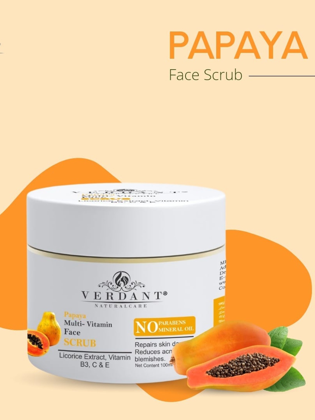 

Verdant Natural Care Whitening & Brightening Papaya Multi-Vitamin Face Scrub-100 ml, White