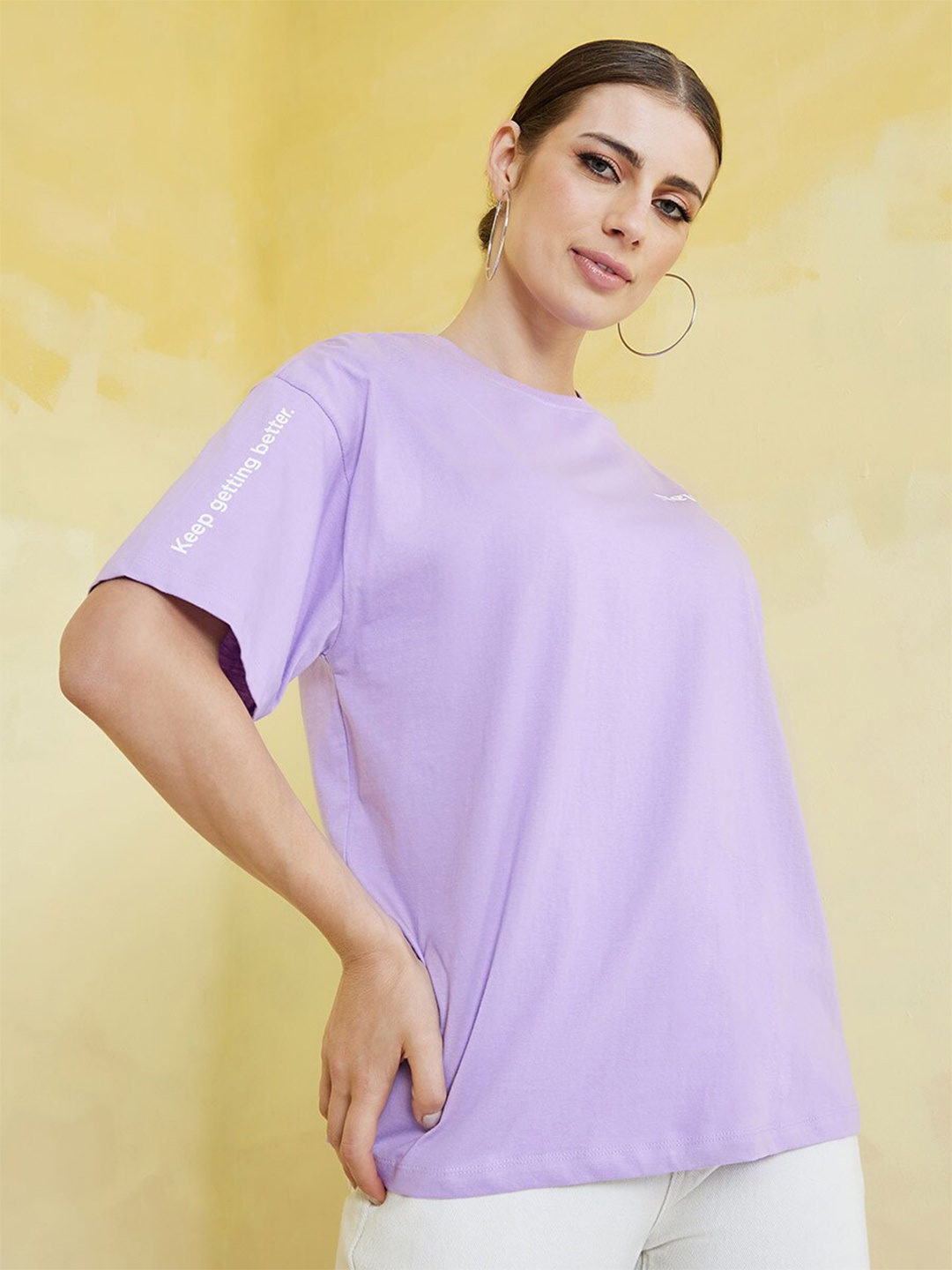 

Styli Women Purple Relaxed Fit Cotton T-shirt