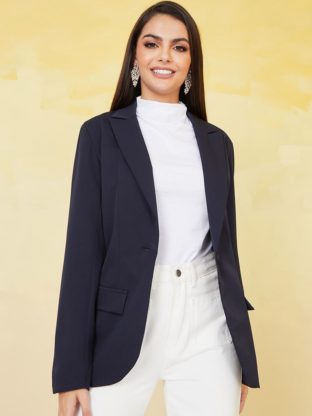 

Styli Women Navy Blue Single Breasted Blazer