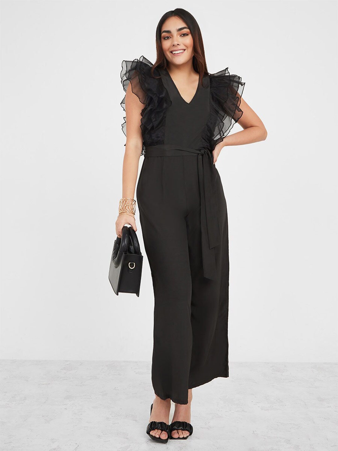 

Styli Ruffled Basic Jumpsuit, Black