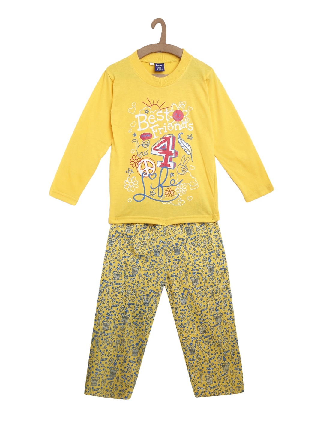 

SWEET ANGEL Yellow & Blue Printed Night Suits
