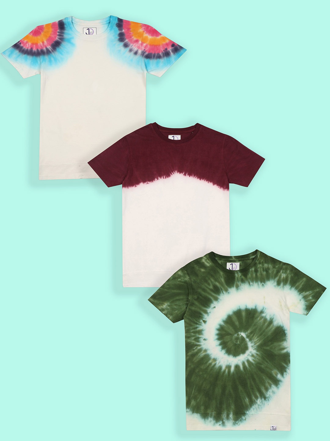 

Jumping Joey Boys Pack of 3 Tie And Dye Pure Cotton Loose T-Shirt, Multi