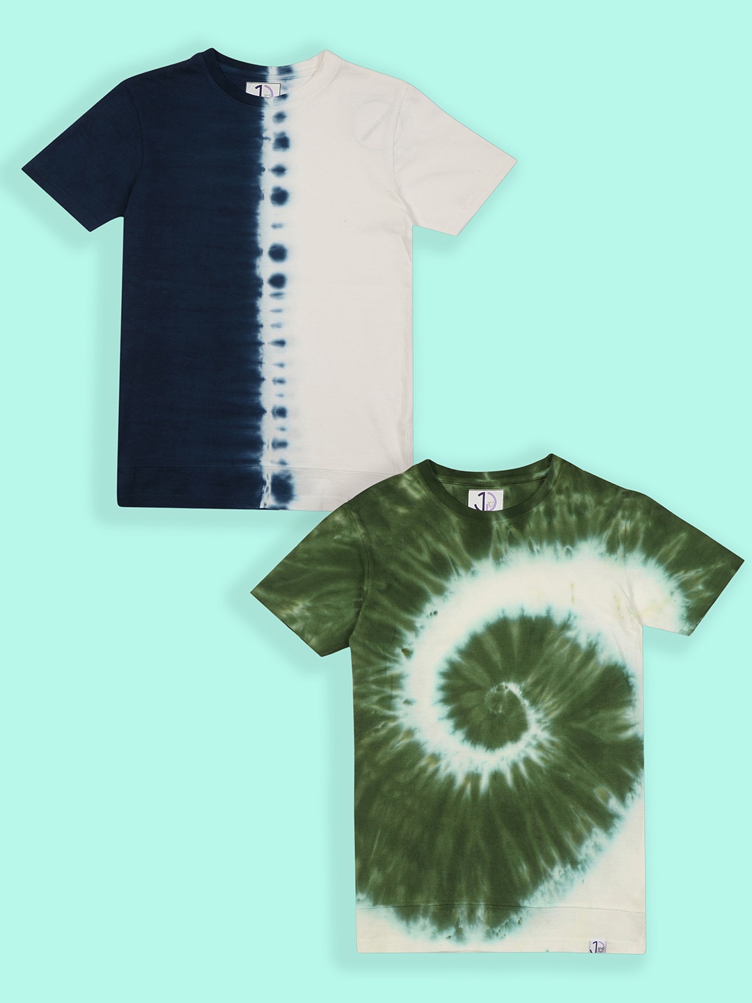 

Jumping Joey Boys Pack of 2 Tie And Dye Round Neck Pure Cotton Loose T-Shirt, Green