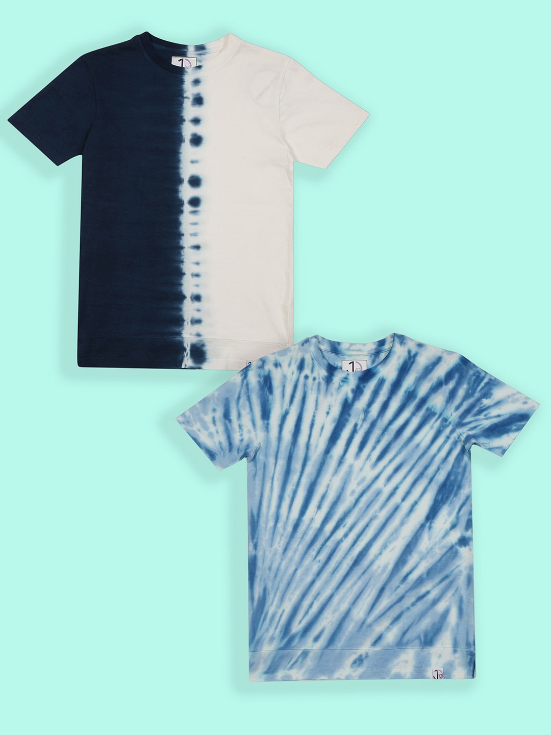 

Jumping Joey Boys Pack of 2 Tie And Dye Pure Cotton Loose T-Shirt, Navy blue