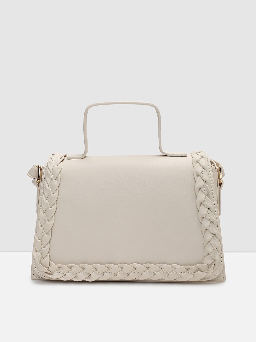 

max Textured Structured Satchel Bag, Beige