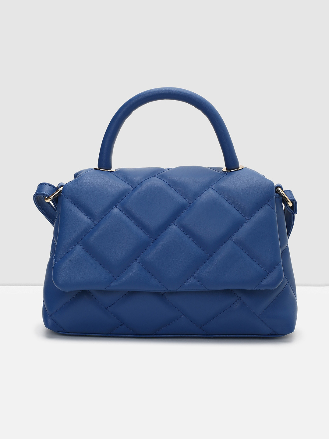 

max Women Geometric Structured Handheld Bag with Quilted, Blue