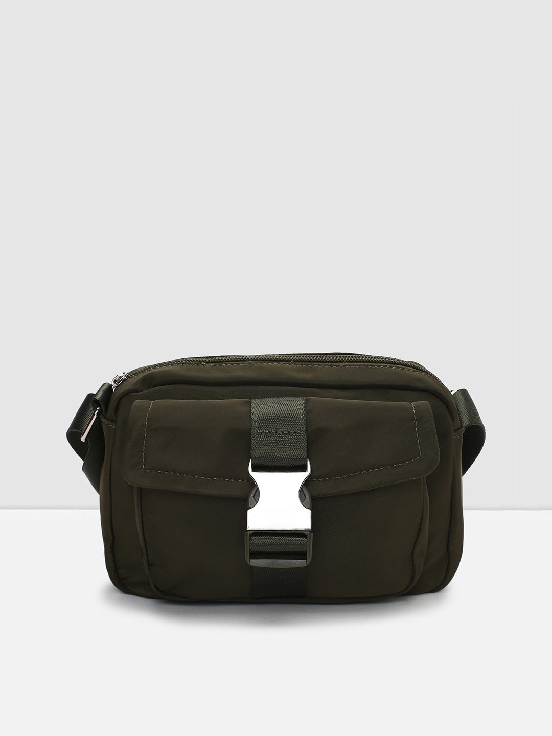 

max Black PU Structured Sling Bag, Green