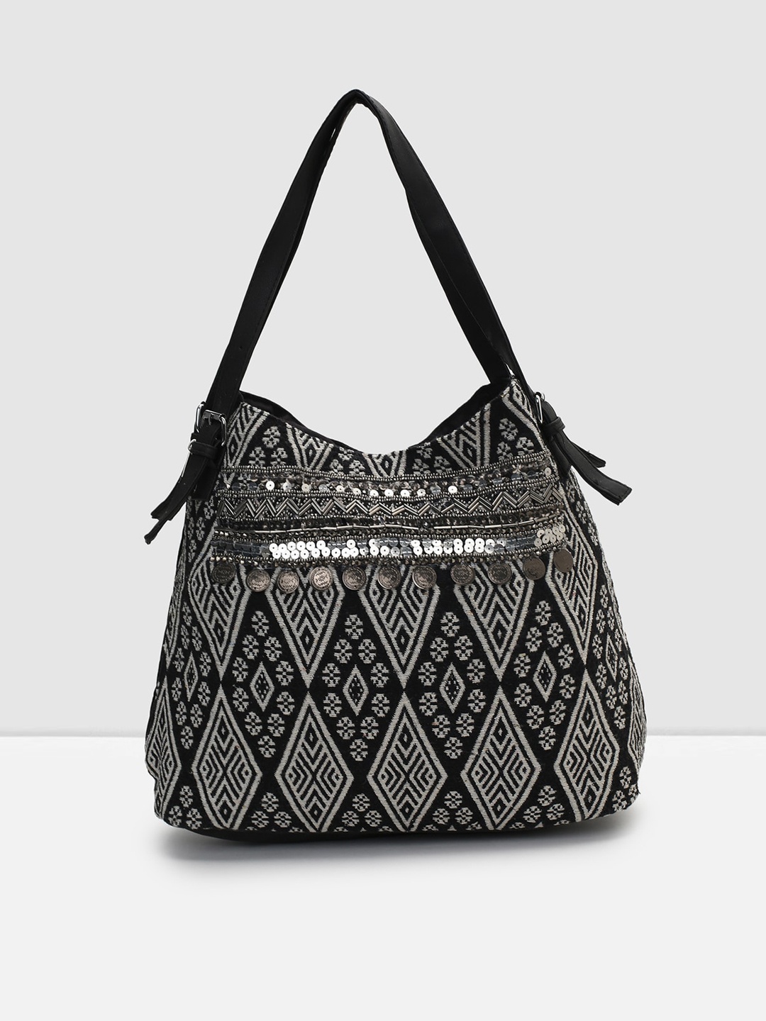 

max Black & White Printed Structured Shoulder Bag