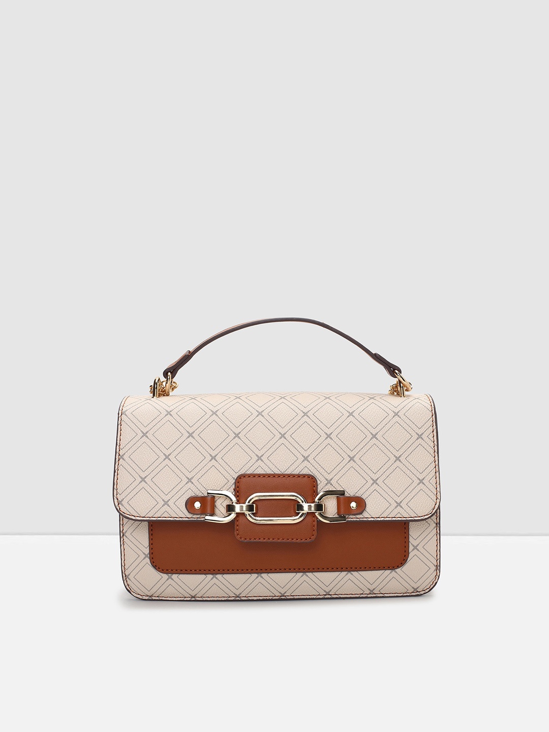 

max Beige & Rust Geometric Printed PU Structured Satchel