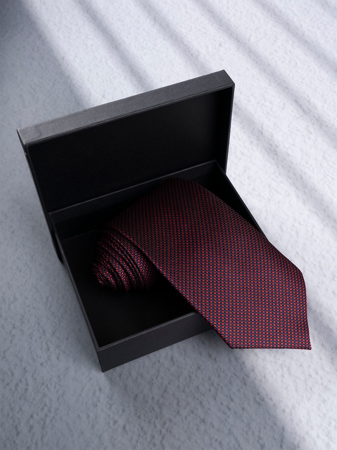 

BANGE Men Woven Design Pure Silk Skinny Tie, Red