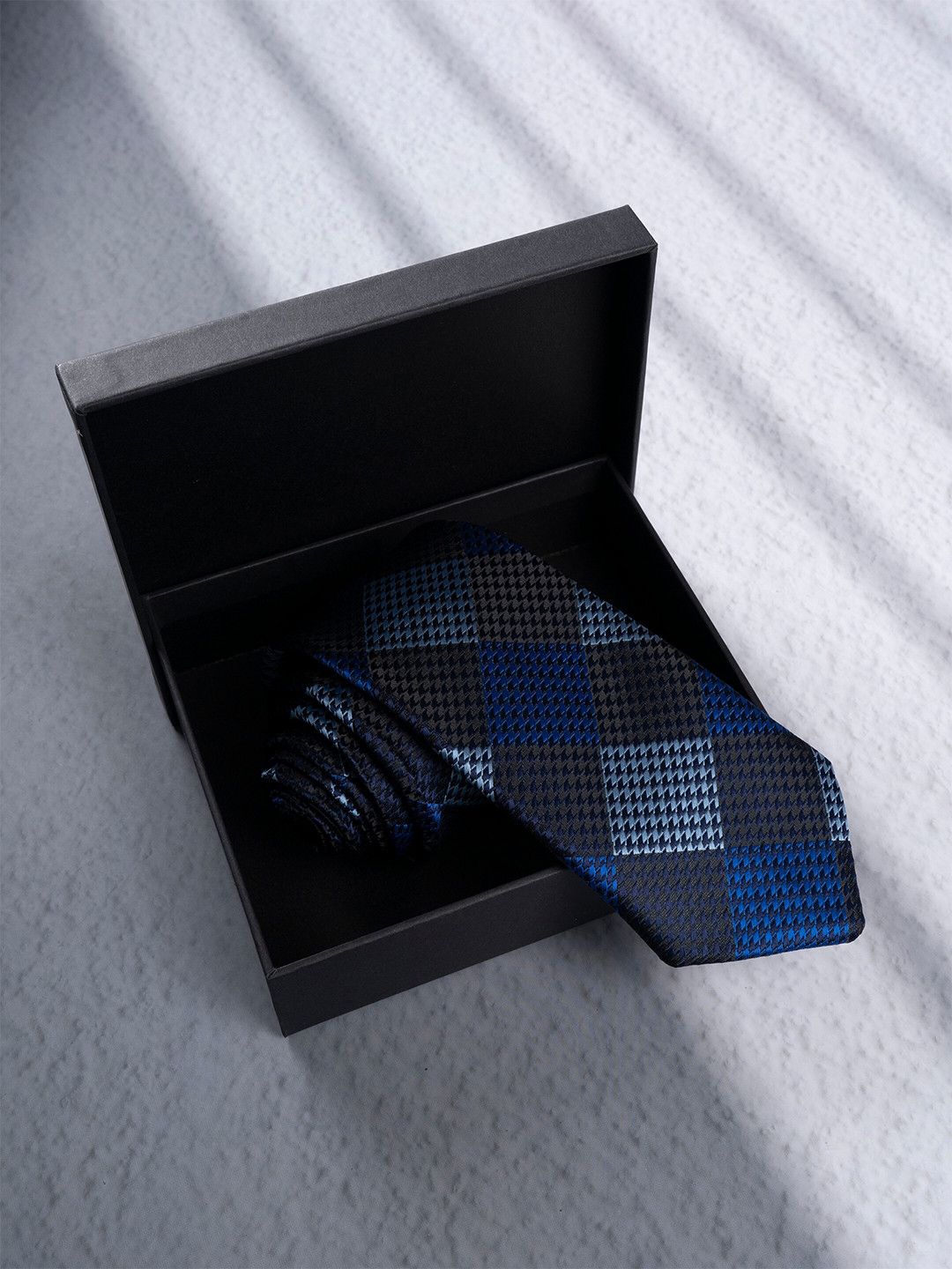 

BANGE Men Woven Design Pure Silk Skinny Tie, Blue