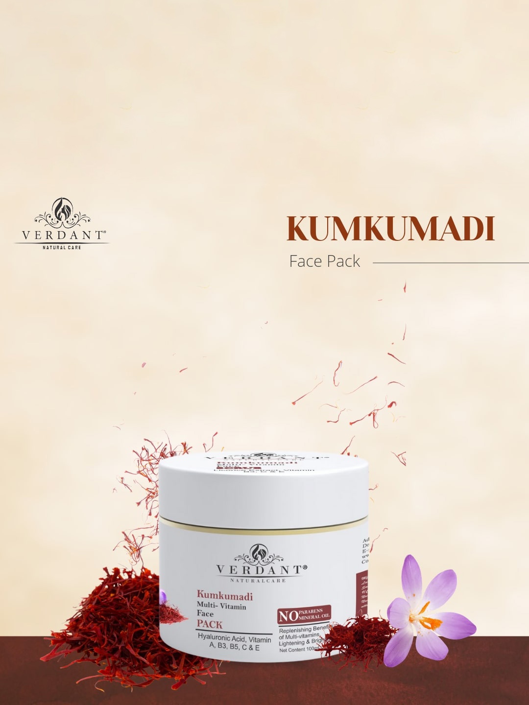 

Verdant Natural Care Lightening & Brightening Kumkumadi Face Pack 100ml, White