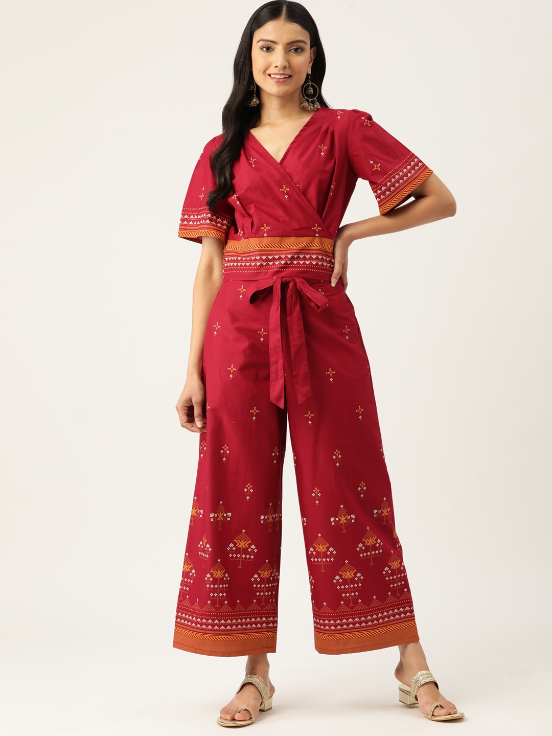 

ZIZO By Namrata Bajaj Printed Ethnic Top With Palazzos, Maroon