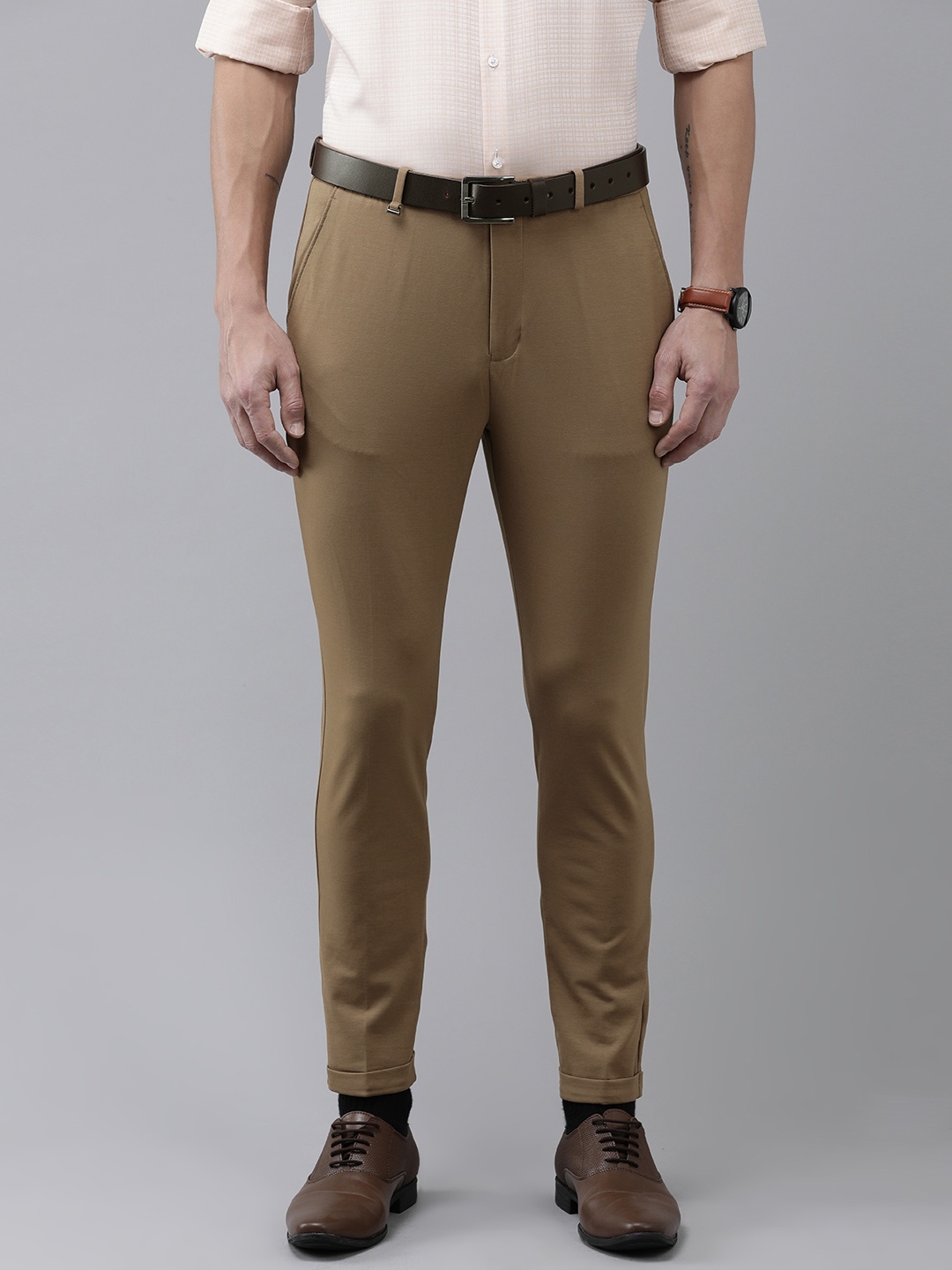 

Van Heusen Men Mid-Rise Formal Trousers, Khaki