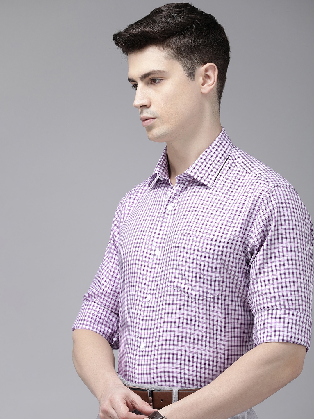 

Van Heusen Custom Checked Pure Cotton Formal Shirt, Purple