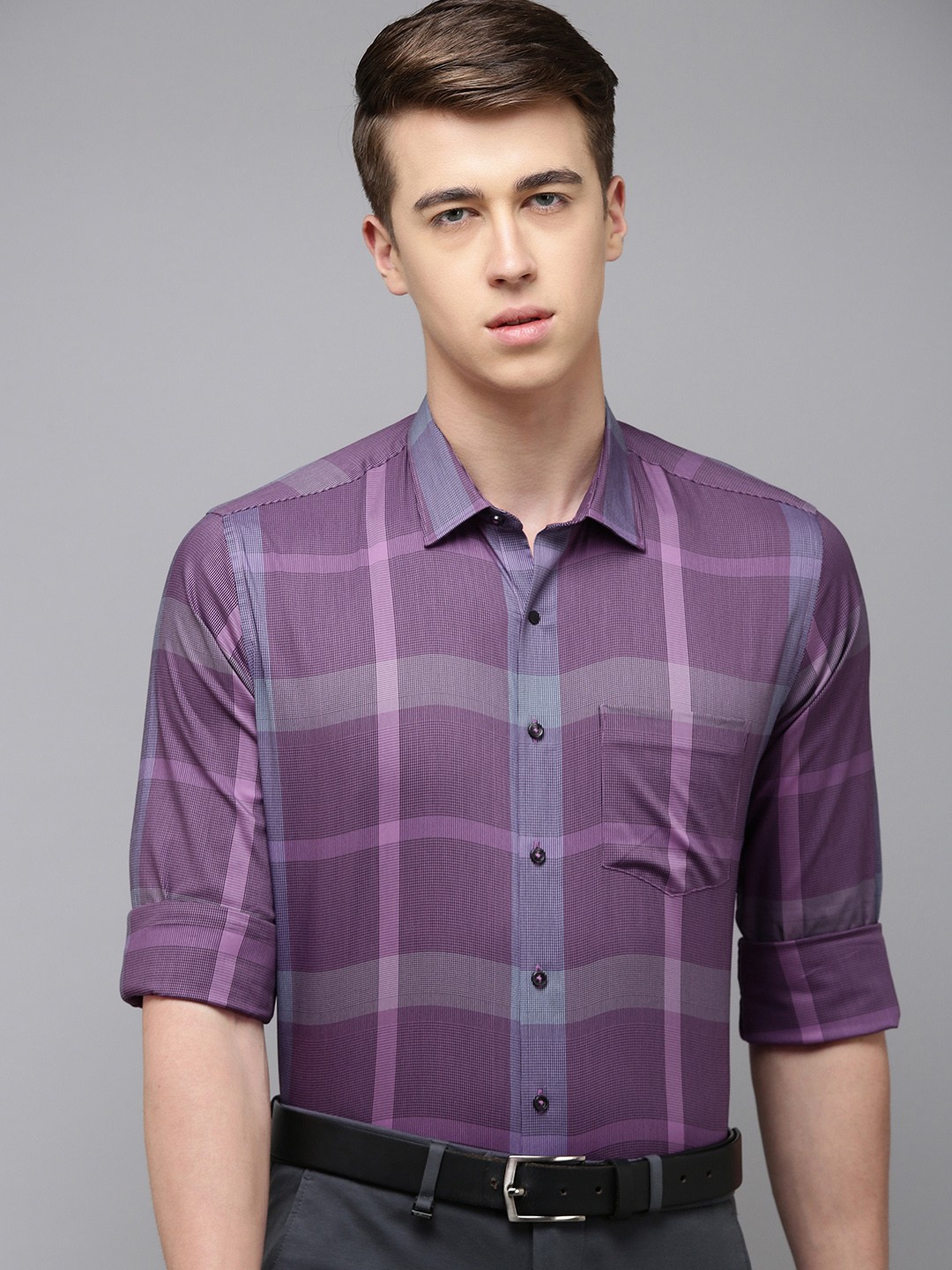 

Van Heusen Slim Fit Checked Formal Shirt, Purple