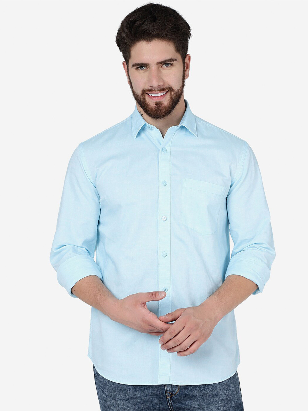 

JADE BLUE Long Sleeves Slim Fit Cotton Casual Shirt