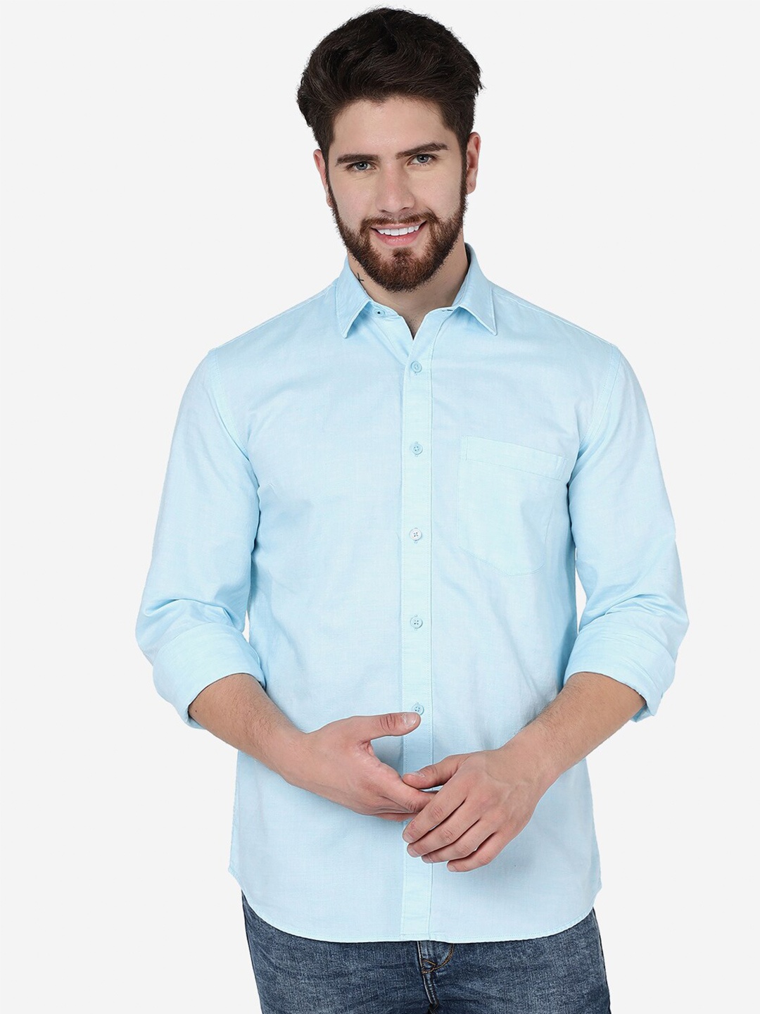 

JADE BLUE Long Sleeves Slim Fit Cotton Casual Shirt