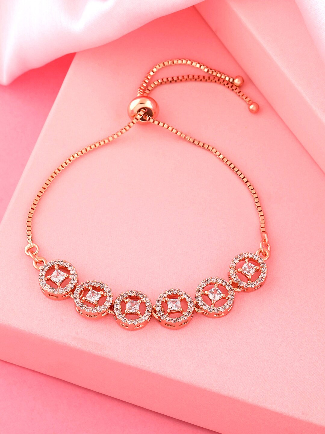 

Estele Women Rose Brass Cubic Zirconia Rose Gold-Plated Cuff Bracelet