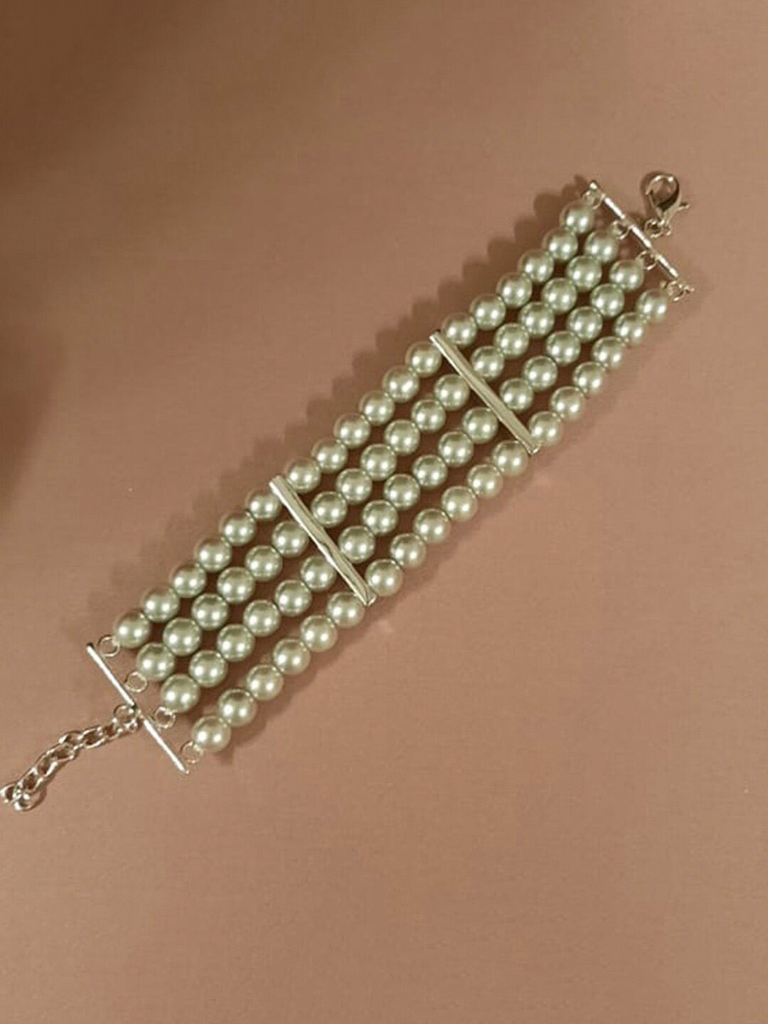 

Estele Women Rhodium-Plated Beaded Link Bracelet, Silver