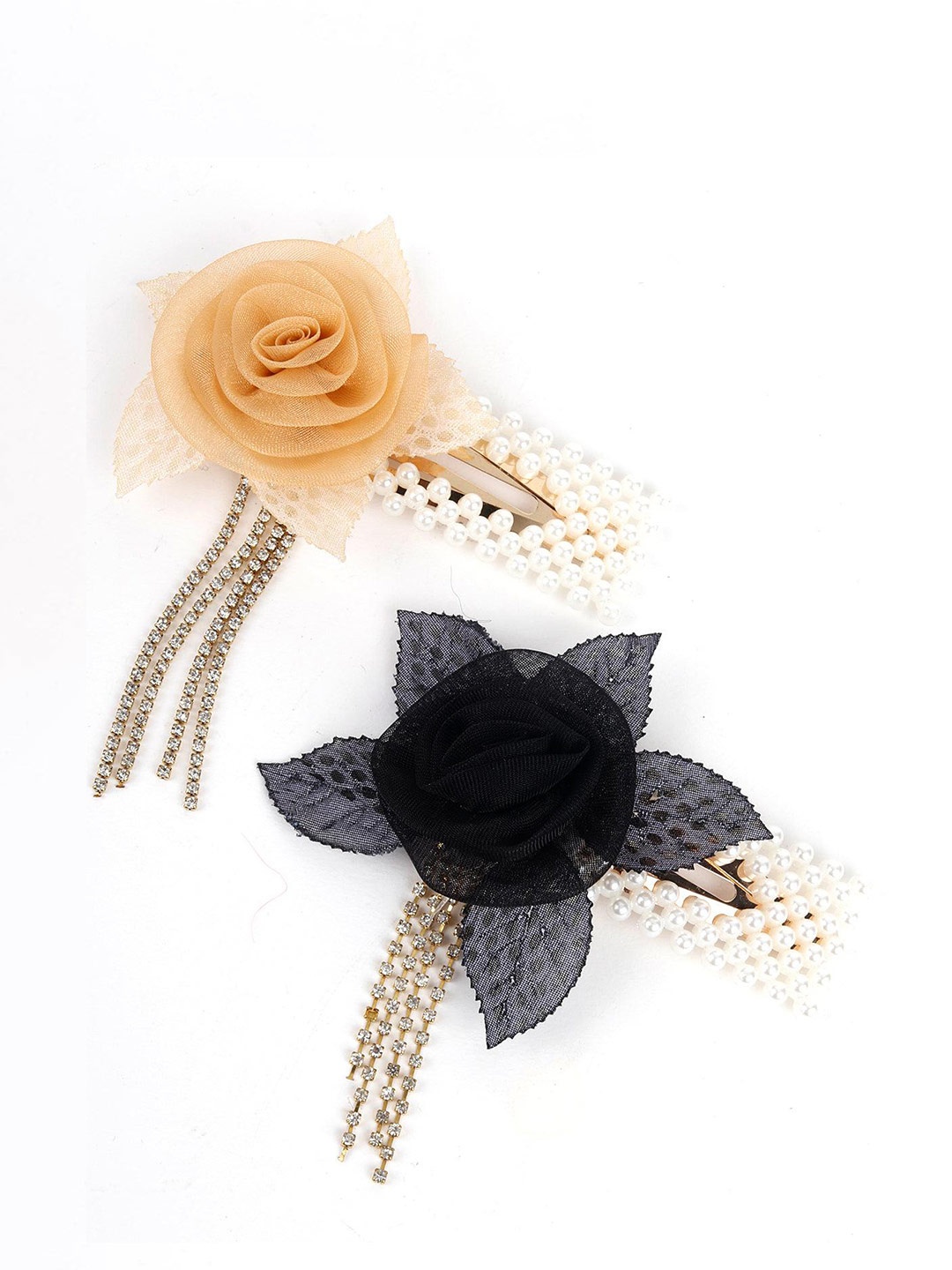 

ODETTE Women 2Pcs Embellished Pearls Tic Tac Hair Clip, Black