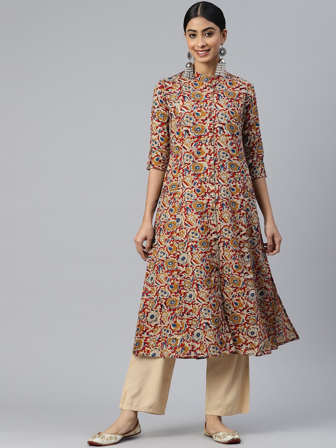 

Vbuyz Women Floral Printed A-line Kurta, Beige
