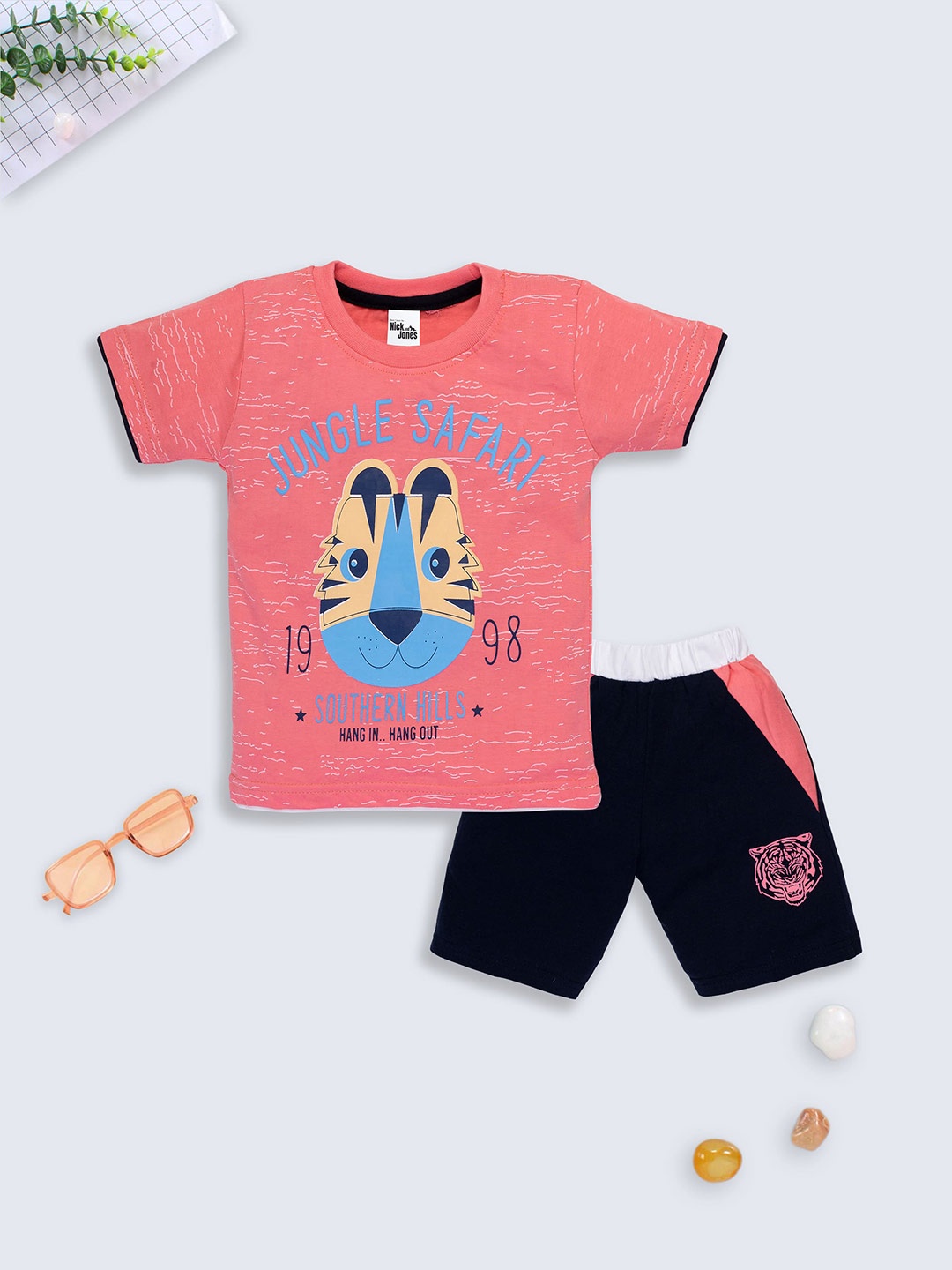 

Nick and Jones Infants Graphic Printed Pure Cotton T-shirt With Shorts, Pink
