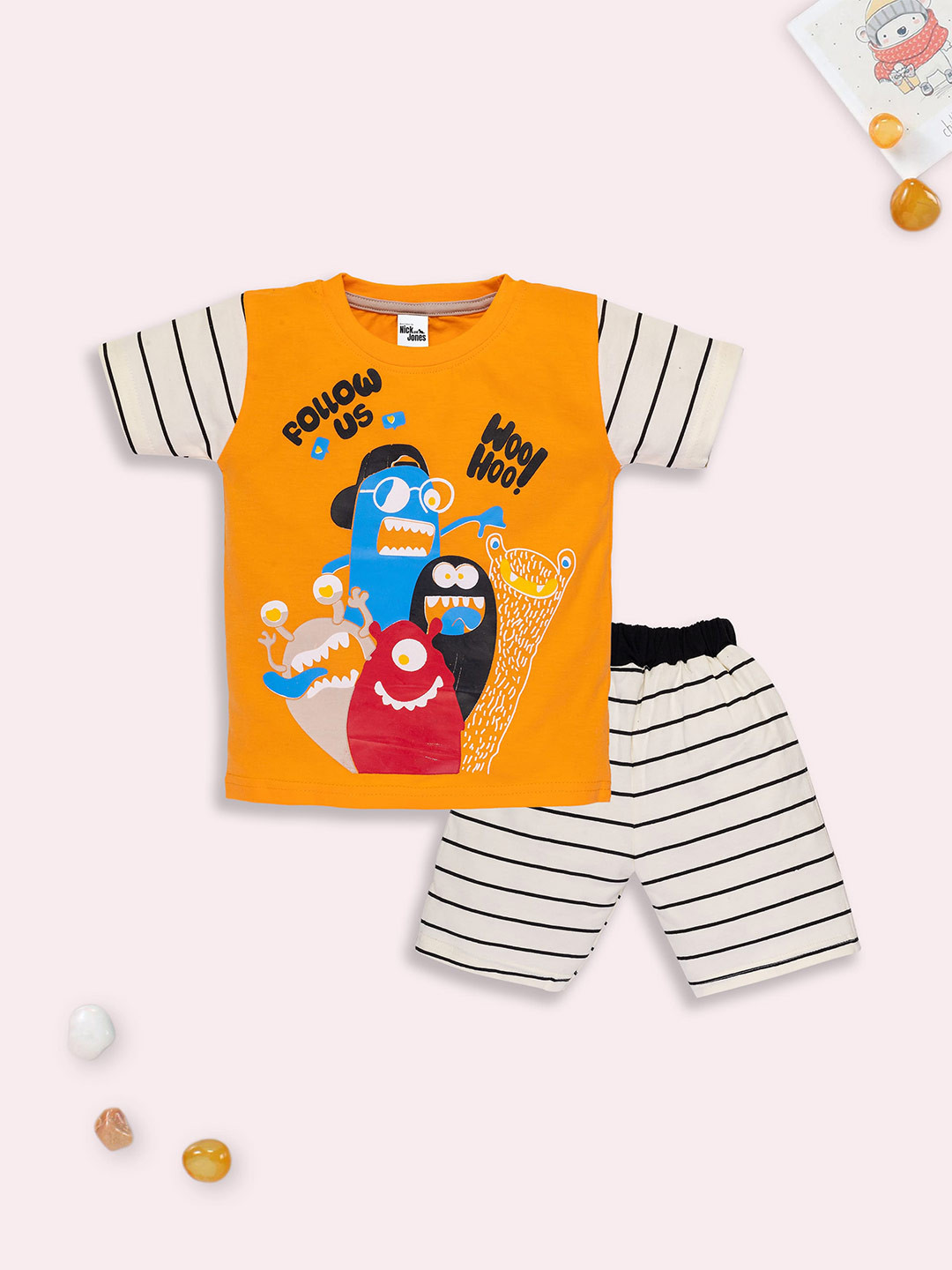 

Nick and Jones Infants Graphic Printed Pure Cotton T-shirt With Shorts, Orange