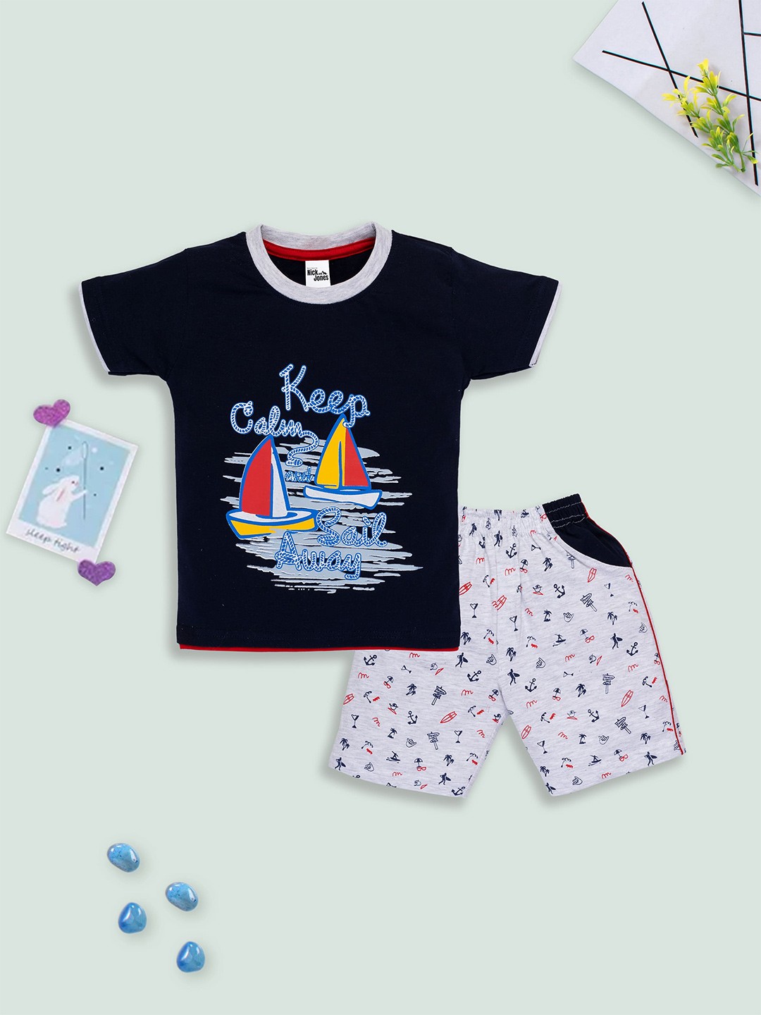 

Nick and Jones Boys Printed Pure Cotton T-shirt with Shorts, Black