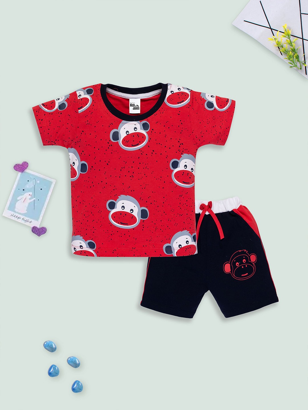 

Nick and Jones Infants Graphic Printed Pure Cotton T-shirt With Shorts, Red