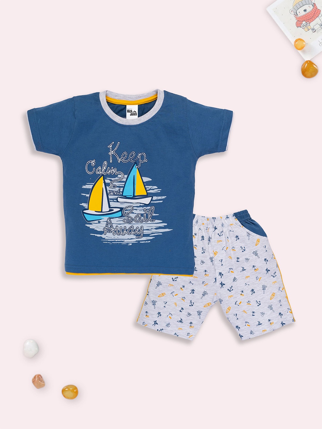 

Nick and Jones Kids Graphic Printed Pure Cotton T-shirt With Shorts, Blue