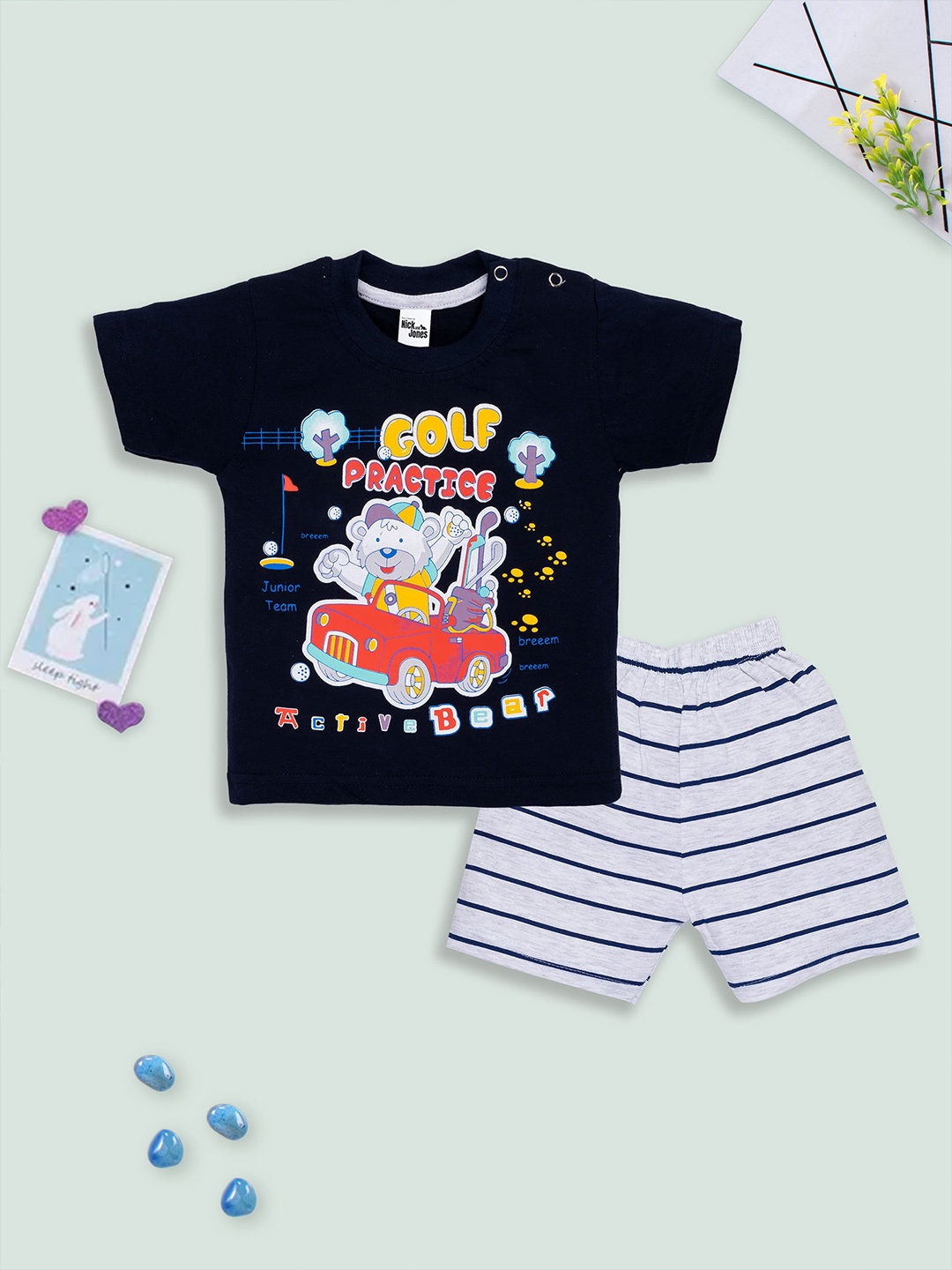 

Nick and Jones Infant Boys Printed Pure Cotton T-shirt with Shorts, Black