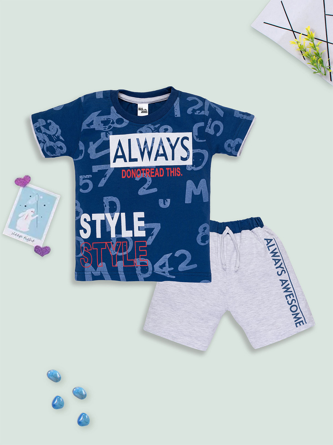 

Nick and Jones Boys Printed Pure Cotton T-shirt with Shorts, Blue